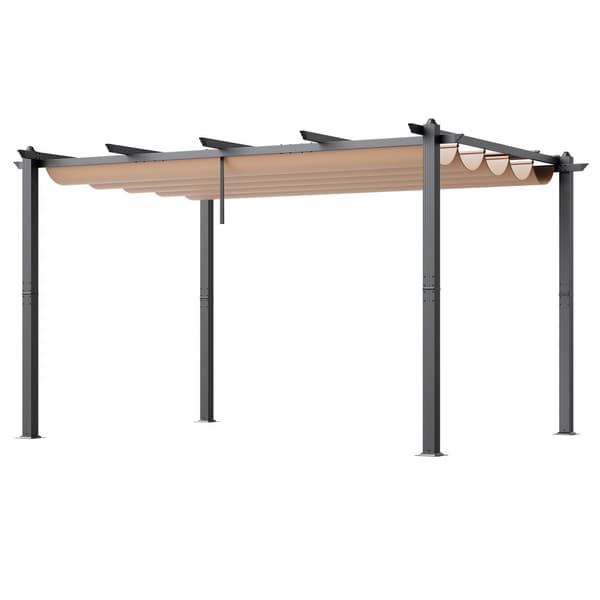 Udendørs aluminium pergola 10'x13' med solskærm, udtrækkelig baldakin, beige, perfekt til haven.