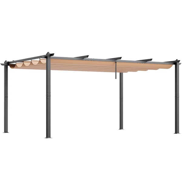 Udendørs 12'x16' udtrækkelig pergola i aluminium med solskærm, beige baldakin, holdbar konstruktion og moderne design.
