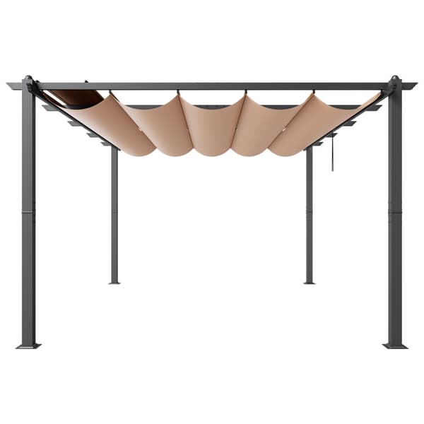 Udendørs 12'x16' udtrækkelig pergola i aluminium med solskærm, beige baldakin, holdbar konstruktion og moderne design.