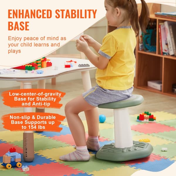 Grøn Wobble Chair til Børn, Aktiv Stol med Svampepude, 3-7 År, Ergonomisk Design til Bedre Balance og Fokus