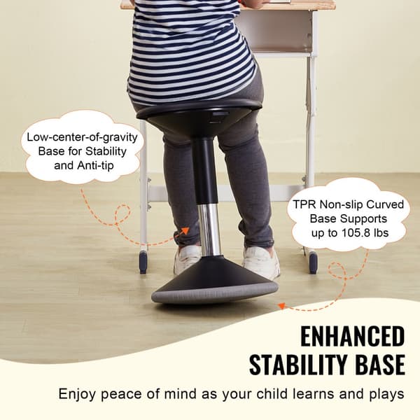 Wobble Chair Højdejusterbar 15,7-21,7, Aktiv Stol til Alder 12-18, Sort, Ergonomisk Design, Styrker Balance og Kropsholdning.