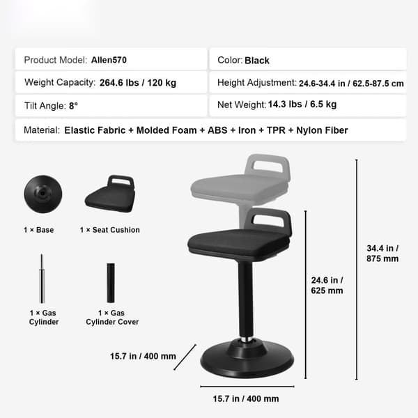 Aktiivituoli Vaapputuoli, Korkeussäädettävä Musta, Ergonominen Muotoilu, Mukava Istuin, Hyvä Selälle