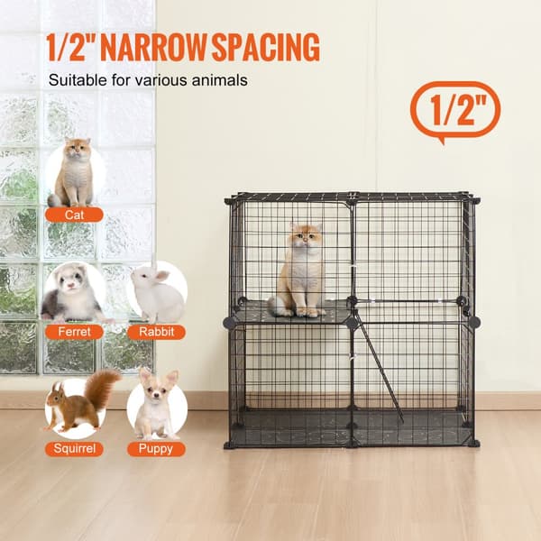 Stort 2-lags kattebur 28x28x28 cm, Metalwire kravlegård Catio med stige, perfekt til udendørs brug og sikker leg.