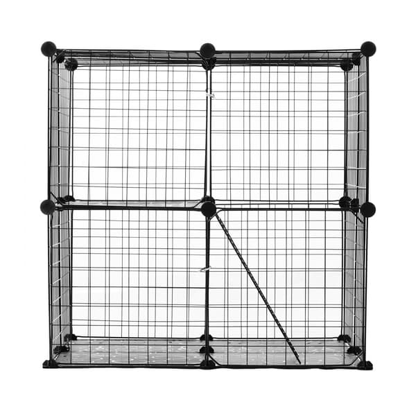 Stort 2-lags kattebur 28x28x28 cm, Metalwire kravlegård Catio med stige, perfekt til udendørs brug og sikker leg.