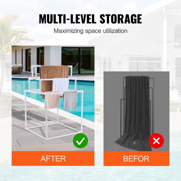 Håndklædestativ 8-bar, udendørs PVC håndklædeholder, perfekt til poolside og spabadeværelser, stilrent hvidt design.