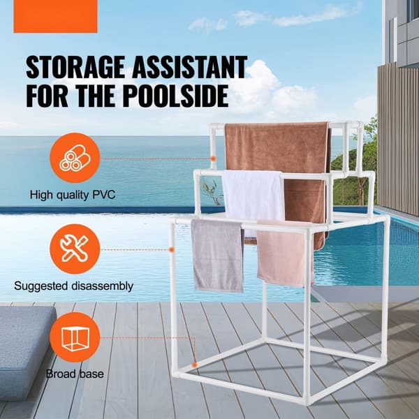 Håndklædestativ 8-bar, udendørs PVC håndklædeholder, perfekt til poolside og spabadeværelser, stilrent hvidt design.