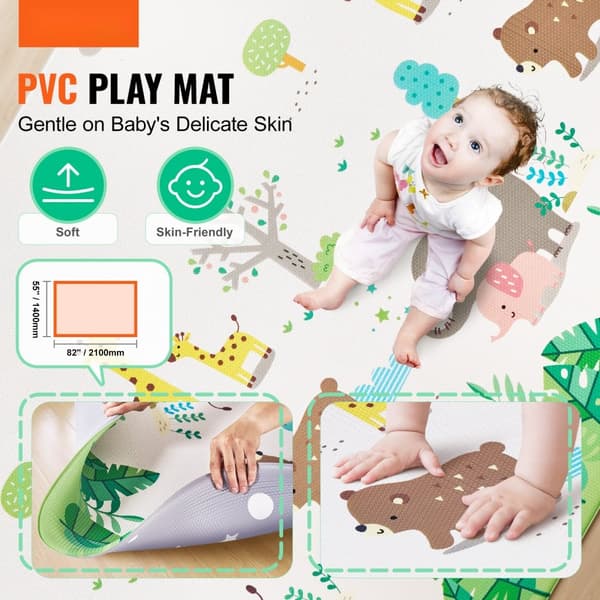 Babylegemåtte 55x82'' til børn, blød og vendbar aktivitetsmåtte, perfekt til kravl, sjov på gulvet!