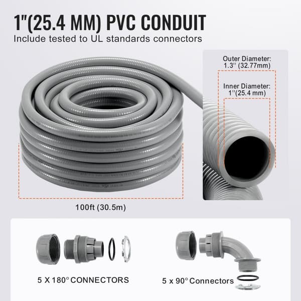 Joustava 1 tuumainen nestetiivis PVC-putki 100 jalkaa, ei-metallinen, sähköinen, IP65 suojattu, kestävä ja joustava käyttöön