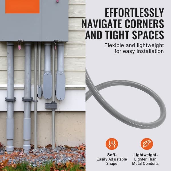 Fleksibel 3/4 PVC-ledning, væsketæt, ikke-metallisk, 100 fod, ideel til el-installationer og beskyttelse.