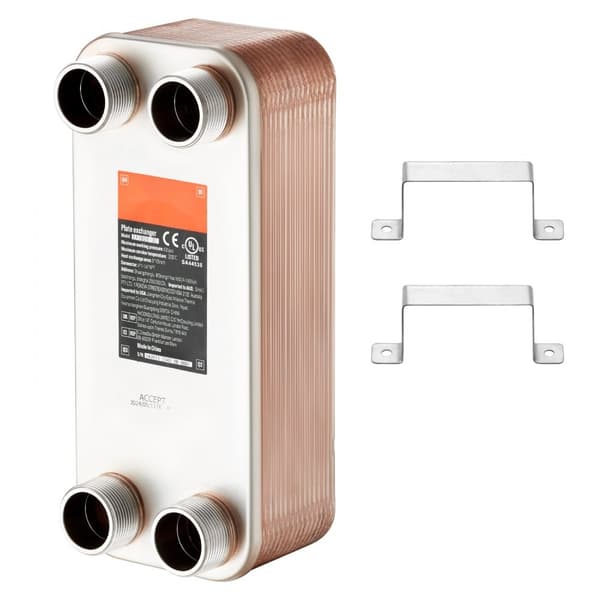 Pladevarmeveksler 30, 4*1-1/4 MNPT-porte, 5x12, 316L rustfrit stål, lodet, effektiv varmeoverførsel.