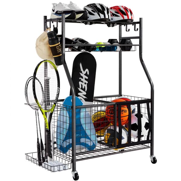 Sportsudstyr Garage Organizer, Bold Opbevaringsstativ til Sport Gear, Effektiv Opbevaring af Legetøj, Pladsbesparende Design.