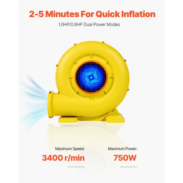 Oppustelig Bounce House blæser 0,8&1HP, 750W, kommerciel kvalitet, hurtig opstart, holdbar design, perfekt til fester.