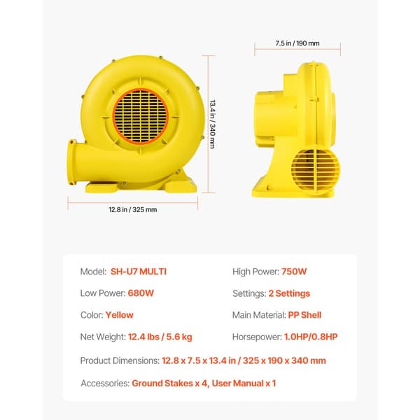 Oppustelig Bounce House blæser 0,8&1HP, 750W, kommerciel kvalitet, hurtig opstart, holdbar design, perfekt til fester.