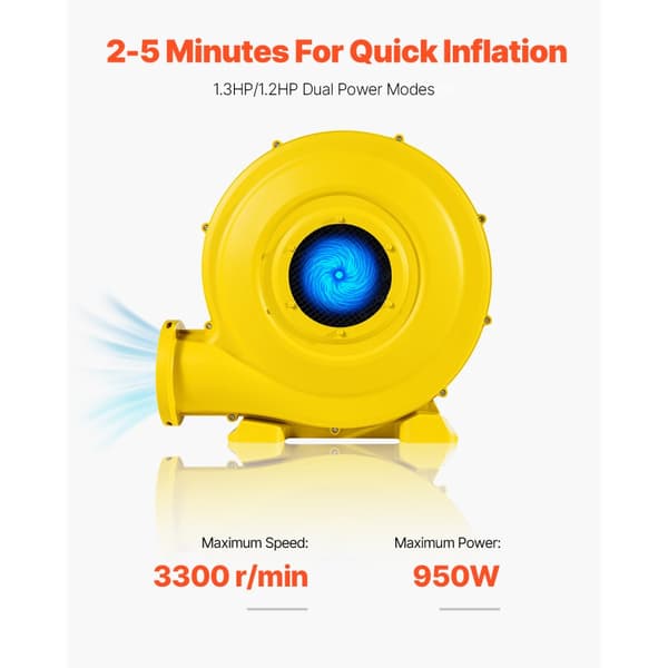 Uppblåsbar Blower 950W 1,2 & 1,3 HP för hoppborgar, tyst, kraftfull, energieffektiv för uthyrning och evenemang