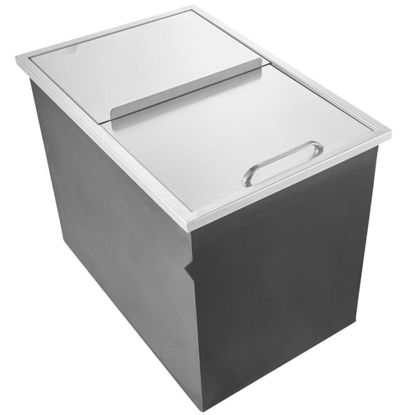 Drop-in isbokse 27x18x21, rustfrit stål, køleboks med cover, holdbar og effektiv, perfekt til udendørs brug.