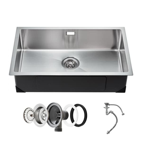 76cm Undermount Køkkenvask, Enkel Skål, Rustfrit Stål, Drop-In Design, Holdbar og Elegant til Dit Køkken.