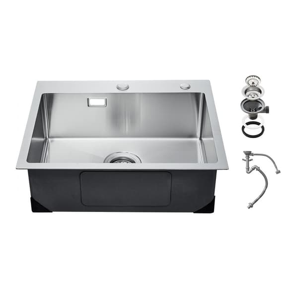Diskbänk 68 cm, Top Mount, Drop-In Basin, Rostfritt Stål, Hållbar Design, Perfekt för KökRenovering, Mångsidig Användning