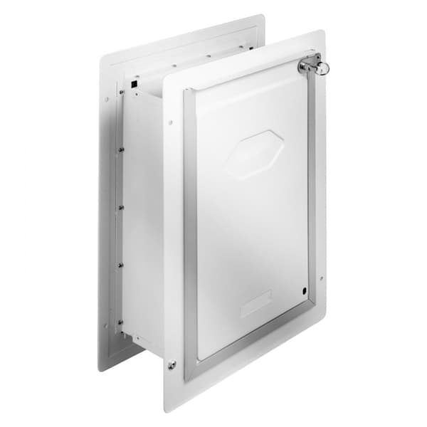 Kæledør til væg med lås, 3-magnetisk klapsystem, metalramme, medium størrelse, slidstærk og praktisk.