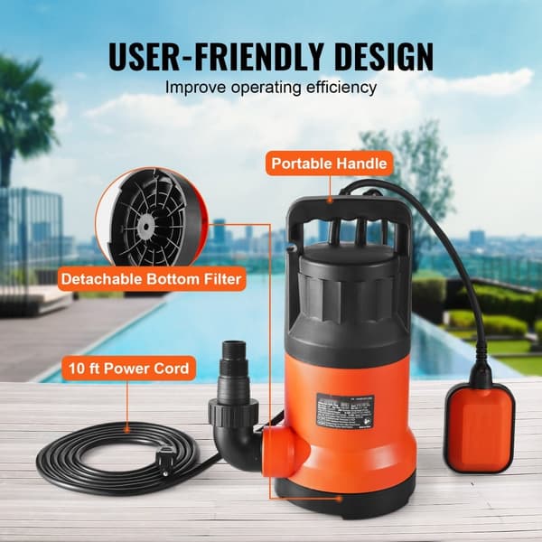 Upotettava Utility-Pumppu 700W, 4148 GPH, 33 ft, tehokas vesipumppu