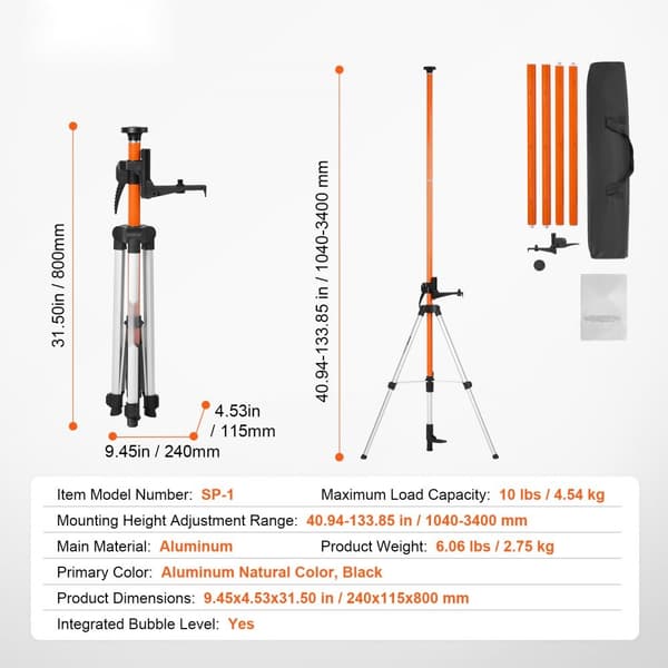 Lasernivåstativ 1/4-20 & 5/8-11, justerbar höjd 40,94-133,85 cm, perfekt för byggprojekt och precisionsarbete, stabil och hållbar