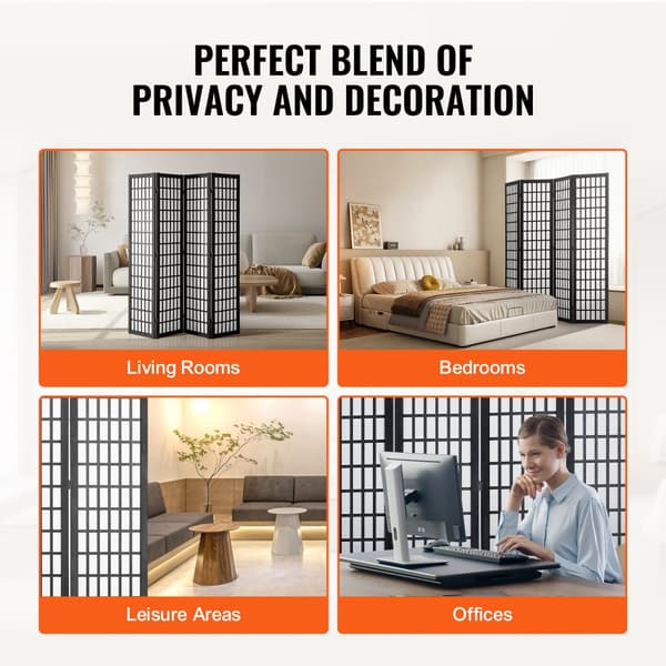 Japansk Rumdeler 4-panel Skærm, Elegant Vægsdivider, Ideel til Rumadskillelse, Pladsbesparende Design.