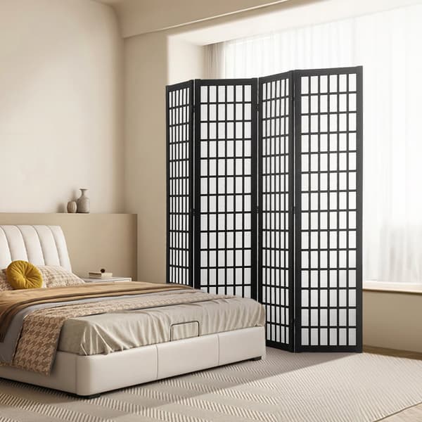 Japansk Rumdeler 4-panel Skærm, Elegant Vægsdivider, Ideel til Rumadskillelse, Pladsbesparende Design.