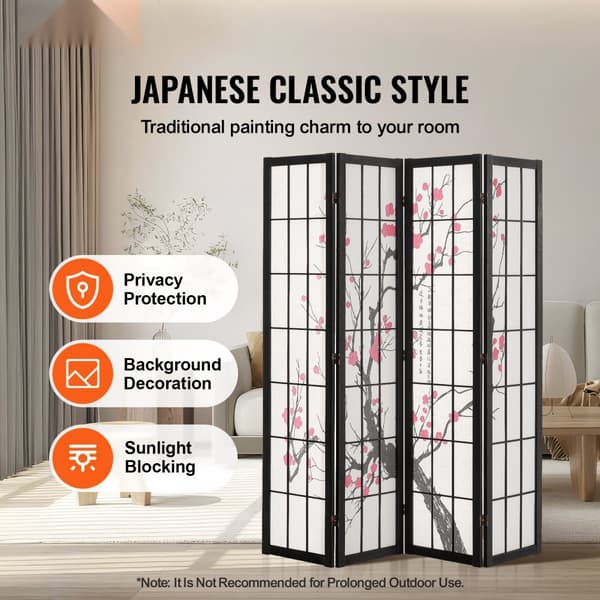 Japansk Rumdeler, 4-panelers Rumafskærmning, Praktisk Værelsesindretning, Justerbar Skærm til Adskillelse af Rum.