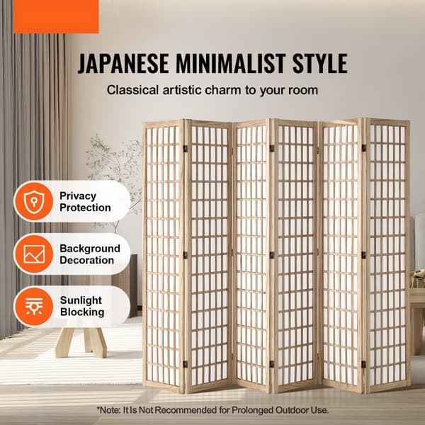 Japanilainen seinänjakaja 6-paneelisena, huoneenjakaja sisustukseen, kaunis ja käytännöllinen ratkaisu huoneiden erottamiseen