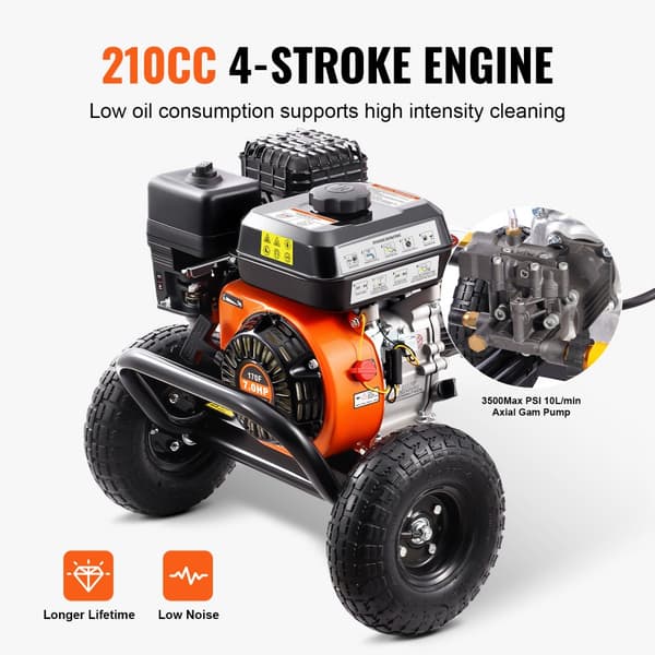 Gastruckstvätt 3500 PSI, 10L/min, 2,6 GPM, 5 munstycken, bärbar högtryckstvätt för effektiv bilrengöring