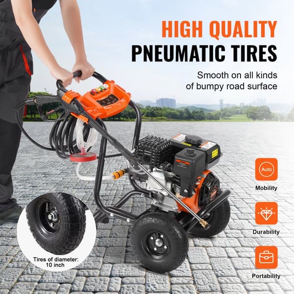 Gastruckstvätt 3500 PSI, 10L/min, 2,6 GPM, 5 munstycken, bärbar högtryckstvätt för effektiv bilrengöring