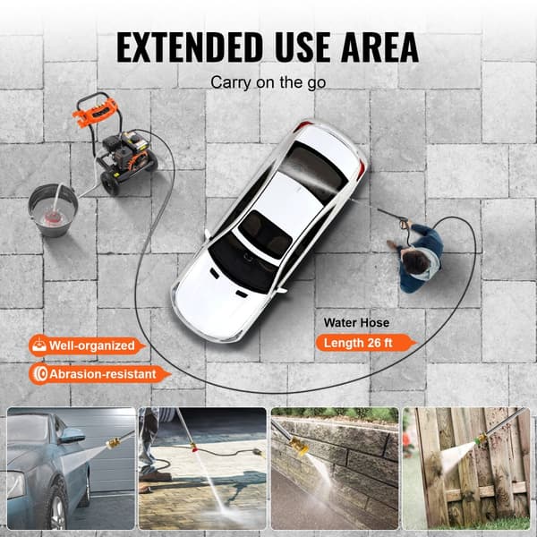 Gastruckstvätt 3500 PSI, 10L/min, 2,6 GPM, 5 munstycken, bärbar högtryckstvätt för effektiv bilrengöring