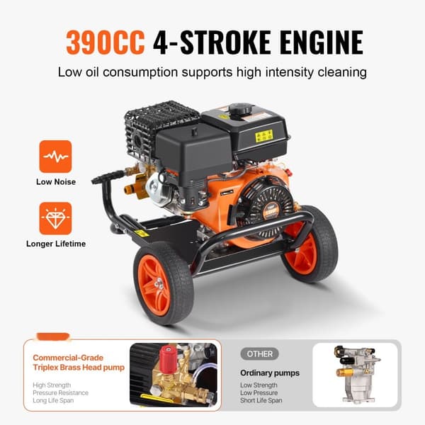 Gastruckstvätt 4400 PSI, 15L/min, högtryckstvätt, effektiv rengöring, 5 munstycken, kraftfull motor, perfekt för professionell användning