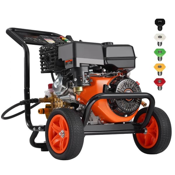 Gas højtryksrenser 4400 PSI, 15L/min, 2,6 GPM, 5 dysesæt, ideel til bilvask, effektiv rengøring og hurtig drift.