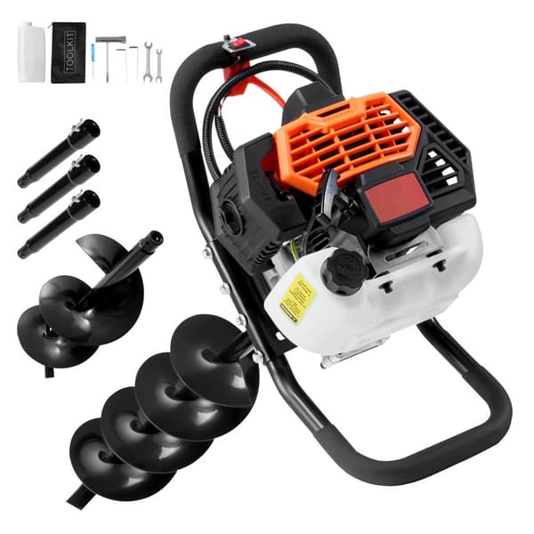 52CC Kaasunpylvään Reiänkaivuri 1450W, 6 ja 10 Poranterällä, 3 Jatkotankoa, tehokas ja kestävä maatyökalu