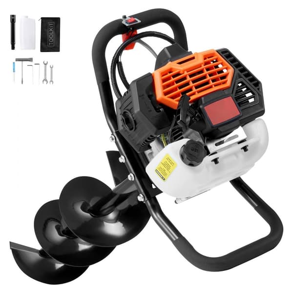 Gassøjle hulgraver 52CC, 1450W, med 8” bor og forlængerstang, kraftfuld og effektiv til havearbejde.