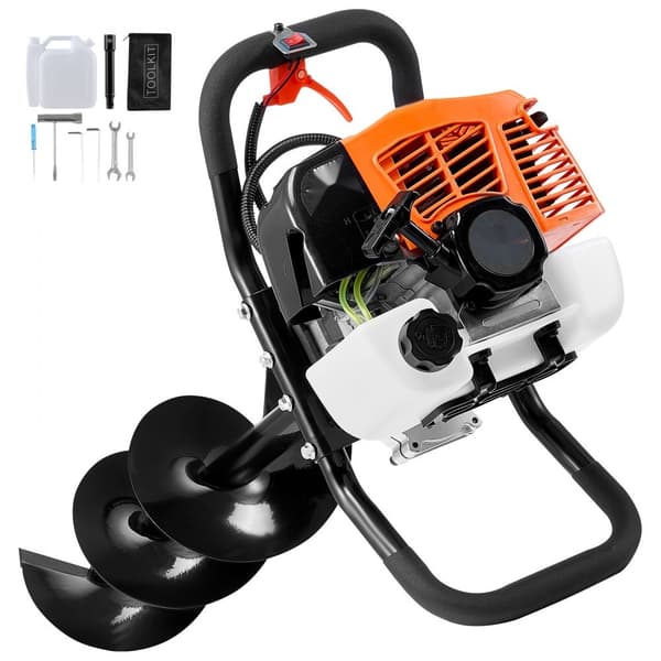 Gasskabelgrave 63CC 2400W med 8” bor & forlængerstang, kraftfuld og effektiv til havearbejde og landskabspleje.