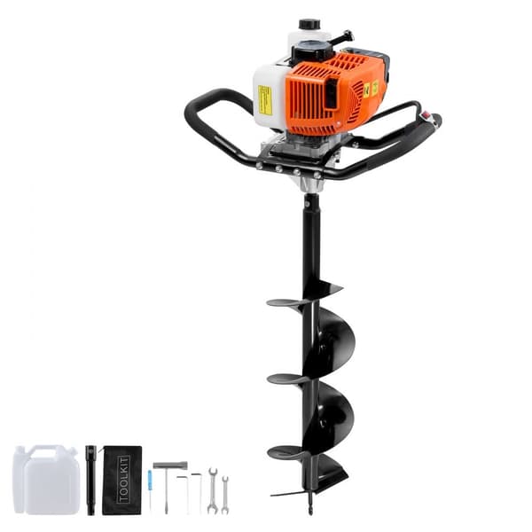 Gasskabelgrave 63CC 2400W med 8” bor & forlængerstang, kraftfuld og effektiv til havearbejde og landskabspleje.