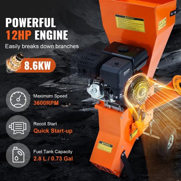 Flishuggere og Mulchere 12 HK Heavy Duty, gasdrevet 6,7” 420cc, 8,6 kW, kraftfuld motor og effektiv nedbrydning.