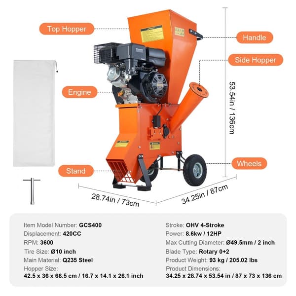 Flishuggere og Mulchere 12 HK Heavy Duty, gasdrevet 6,7” 420cc, 8,6 kW, kraftfuld motor og effektiv nedbrydning.
