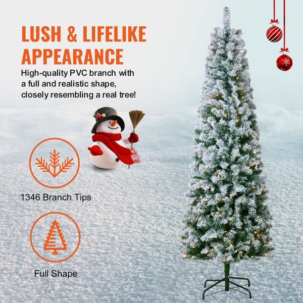 Juletræ 6,5 fod Prelit Flocked med 250 LED-lys, 814 Tips, Flot Design, Energisparende Belysning, Perfekt til Jul.