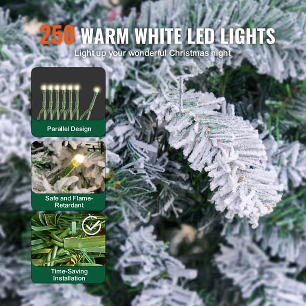 Juletræ 6,5 fod Prelit Flocked med 250 LED-lys, 814 Tips, Flot Design, Energisparende Belysning, Perfekt til Jul.