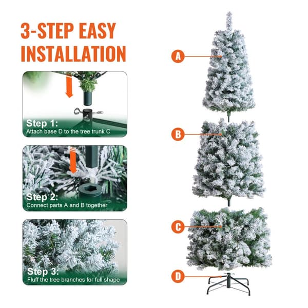 Juletræ 6,5 fod Prelit Flocked med 250 LED-lys, 814 Tips, Flot Design, Energisparende Belysning, Perfekt til Jul.