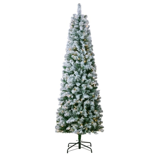 Juletræ 6,5 fod Prelit Flocked med 250 LED-lys, 814 Tips, Flot Design, Energisparende Belysning, Perfekt til Jul.