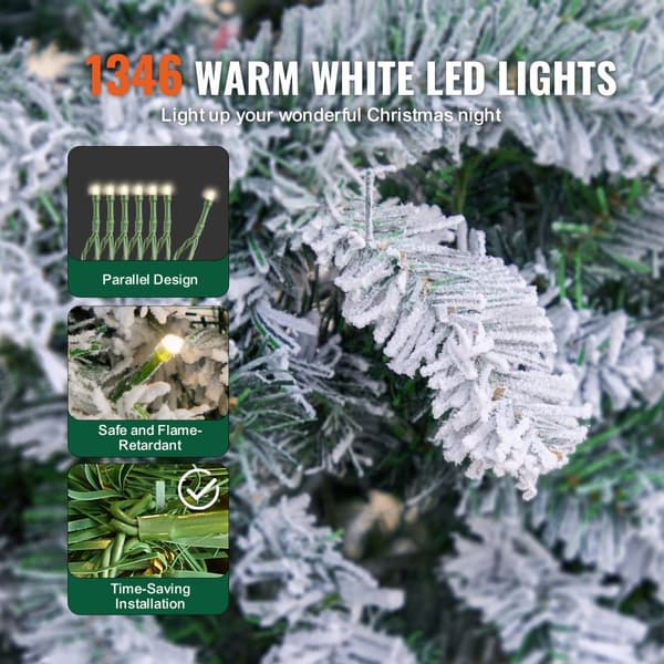 Julgran 7,5 fot, förbelyst flockad med 550 LED-lampor, energisnål, enkel montering, perfekt juldekoration för ditt hem