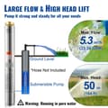 Miniatyrbild 3 av 11: Dränkbar pump rostfritt stål, 370W, 5,3 m³/h, 50 m lyfthöjd, effektiv vattenpump för trädgård och bevattning
