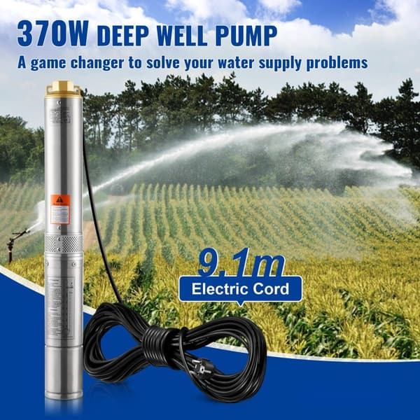 Dränkbar pump rostfritt stål, 370W, 5,3 m³/h, 50 m lyfthöjd, effektiv vattenpump för trädgård och bevattning