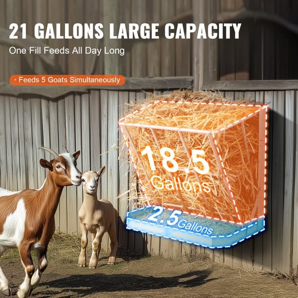 Väggmonterad gethömatare 2 i 1, hö- och spannmålsmatare, hållbar konstruktion, optimal matning för getter, enkel installation, 21 gallons
