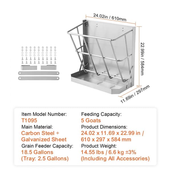 Väggmonterad gethömatare 2 i 1, hö- och spannmålsmatare, hållbar konstruktion, optimal matning för getter, enkel installation, 21 gallons