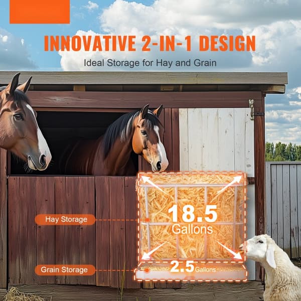 Väggmonterad gethömatare 2 i 1, hö- och spannmålsmatare, hållbar konstruktion, optimal matning för getter, enkel installation, 21 gallons