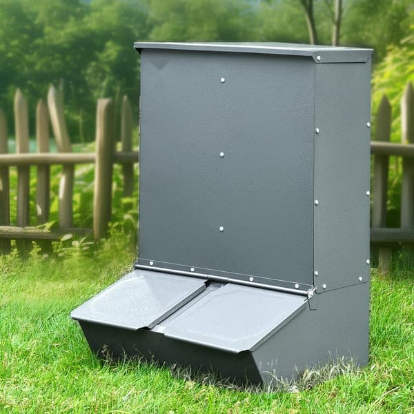 Högfoder 3,7 bushel metall dubbeldörr, matar upp till 8 grisar, hållbar design, lätt att fylla, effektiv foderhantering